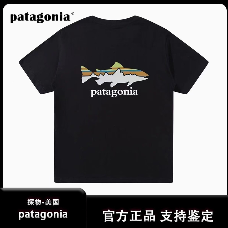 Patagonia潮牌巴塔哥尼亚经典短袖印花夏季宽松男女T恤纯棉重磅