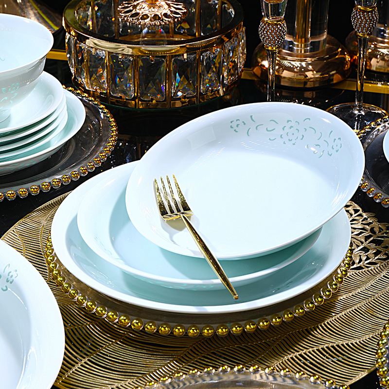 景德镇聚璞祥釉下彩8英寸玲珑深盘2个装陶瓷盘子微瑕画片随机家用