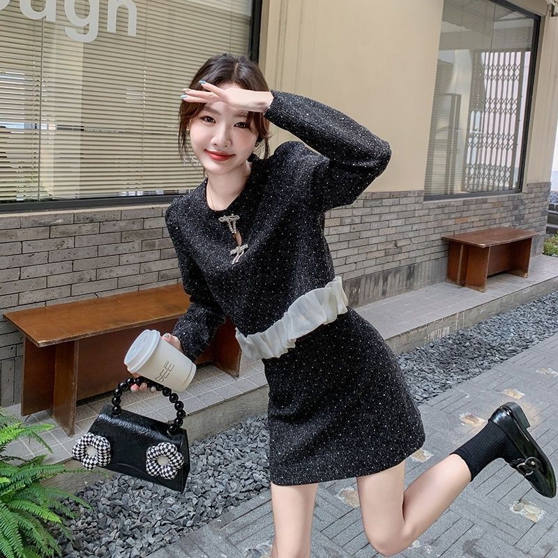 2025春季香风套装蝴蝶结挂件新款荷叶外套气质洋气显瘦短裙套装