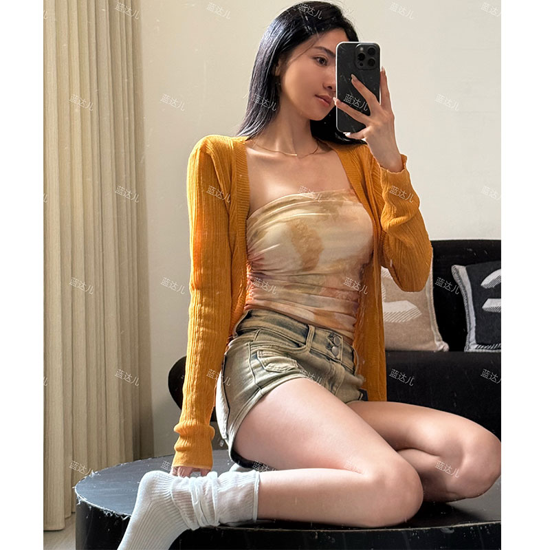 蓝达儿【可拆胸垫】百搭修身纯欲不规则花纹裹胸