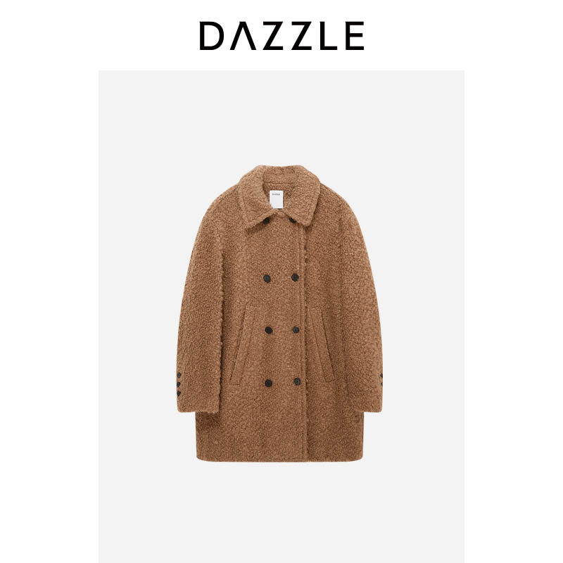 DAZZLE 地素大衣冬季深卡其色毛圈圈中长大衣外套2I4G356