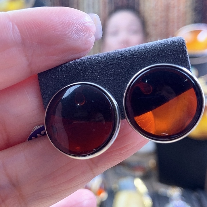 琥珀银S925镶嵌耳饰耳环