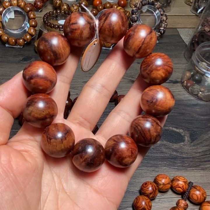 黄花梨/降香黄檀手串/手链海南黄花梨2.0山水虎皮纹