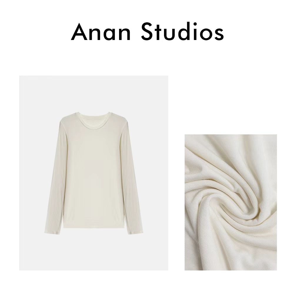 Anan Studios【柔丝静衣】软糯纯色圆领显瘦山羊绒基础打底衫SJ009★
