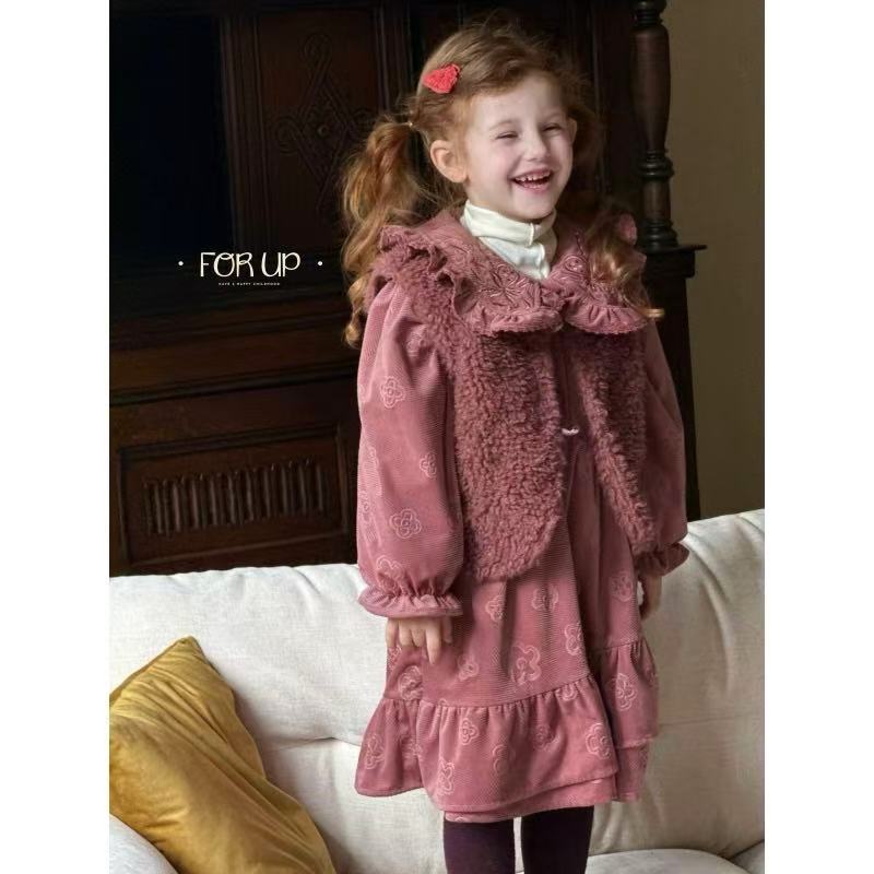 【现货冬款FORUP】女童冬装法式加厚圆木扣毛毛马甲254-FU-65833