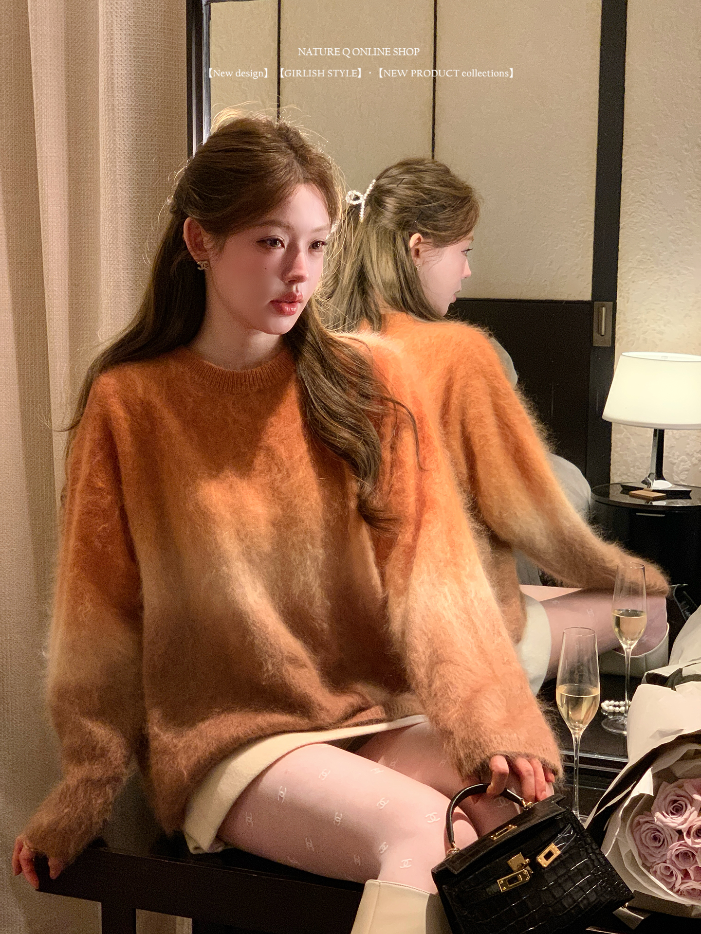 水洗拉毛羊绒衫女浙变色套头毛衣2025秋冬新款韩式慵懒风打底衫