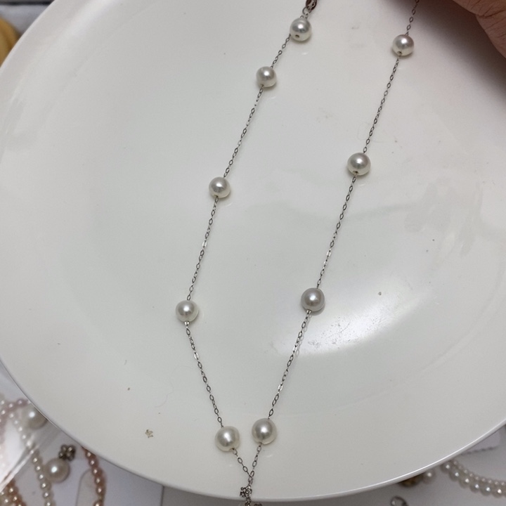 泡***s银S925镶嵌白珍珠满天星项链6-7m淡水珍珠