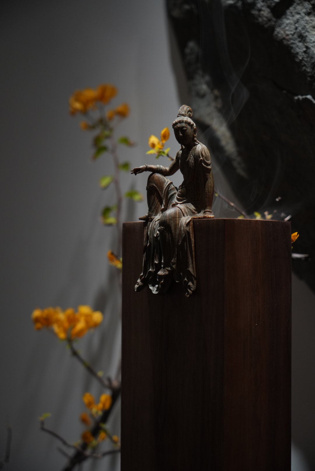 观自在黑檀木佛造像胡桃木香盒摆件两用香盒礼盒装