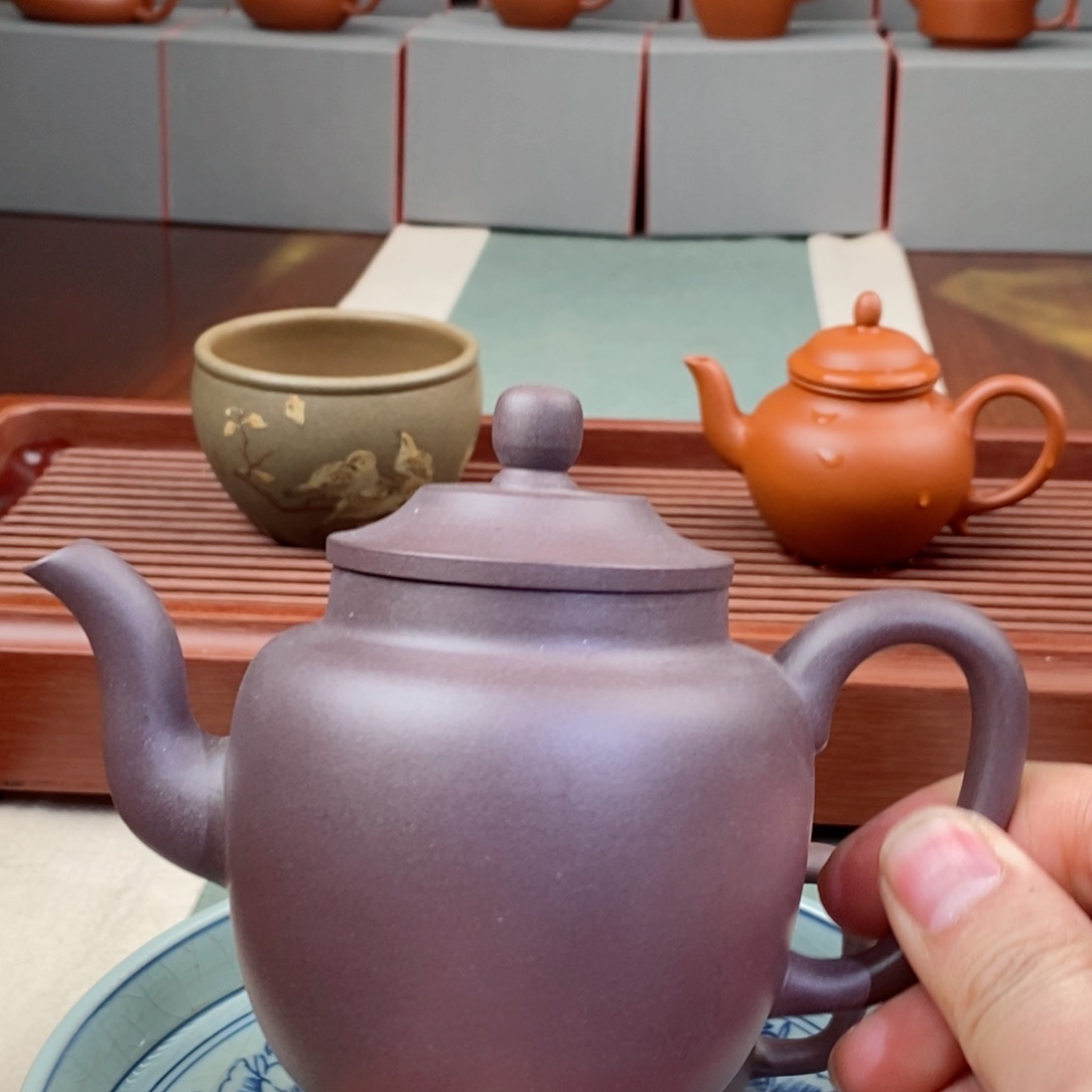 紫砂茶壶老矿紫泥半手宫灯220毫升