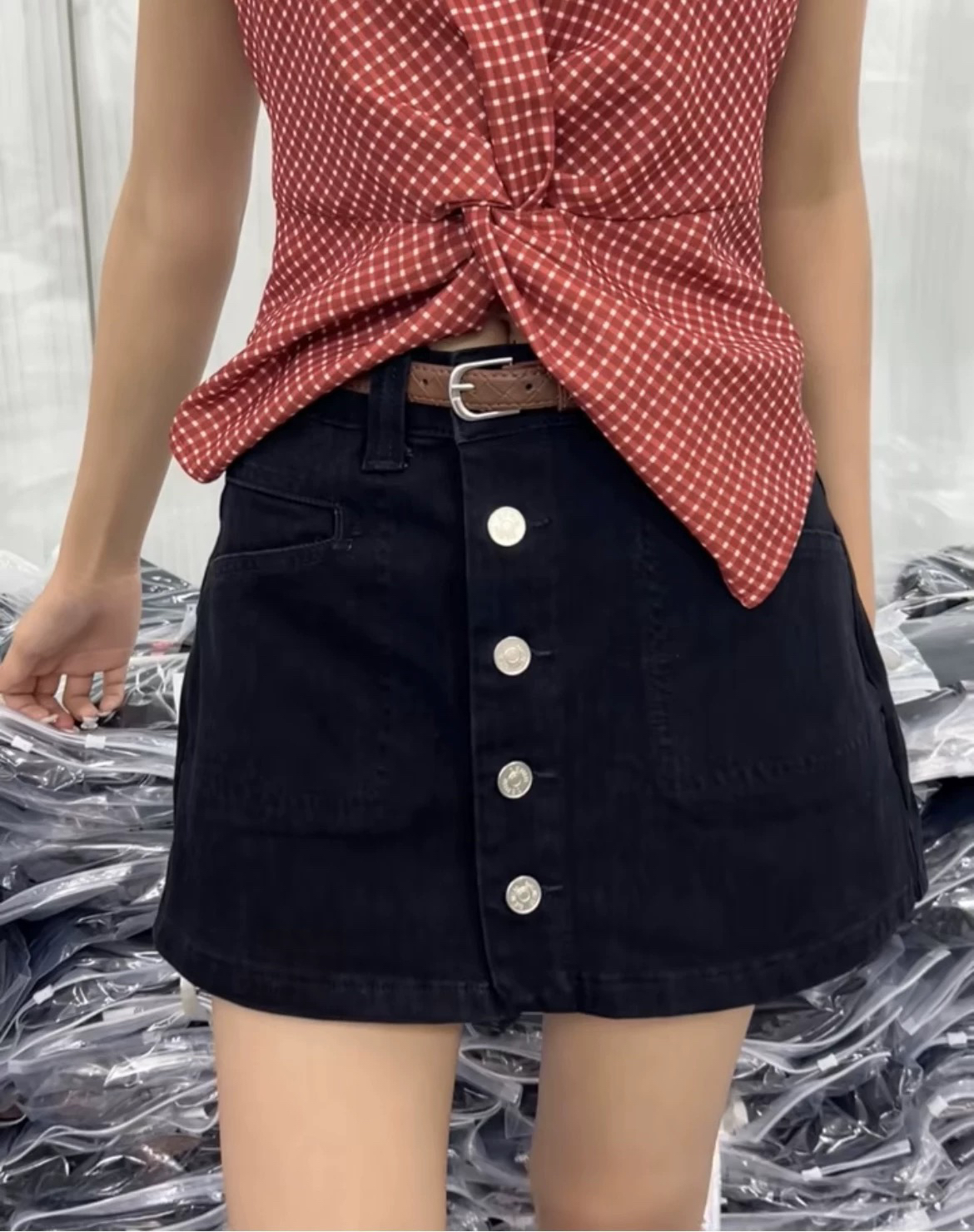 mv822夏季裙裤中腰成人中弹高腰短裤时尚显瘦不规则