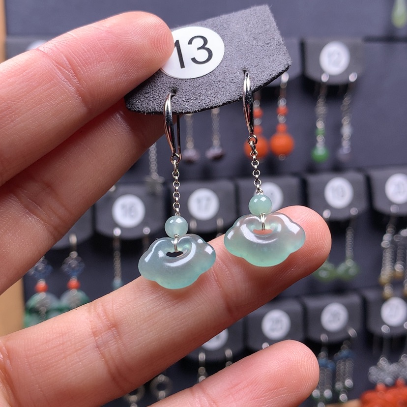 【闪购商品】翡翠耳饰银S925镶嵌满意