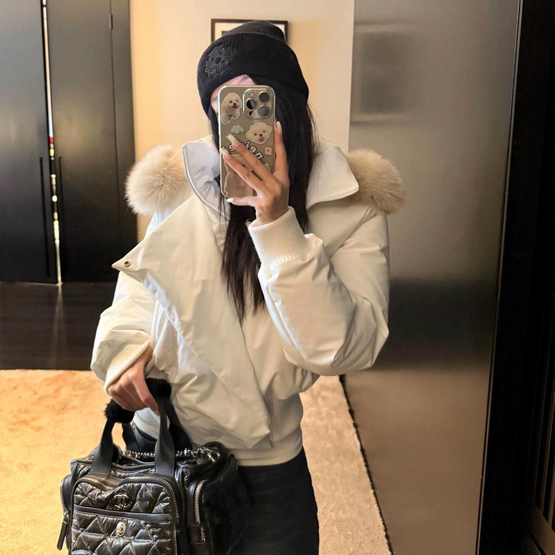 S11大毛领连帽短款羽绒服外套