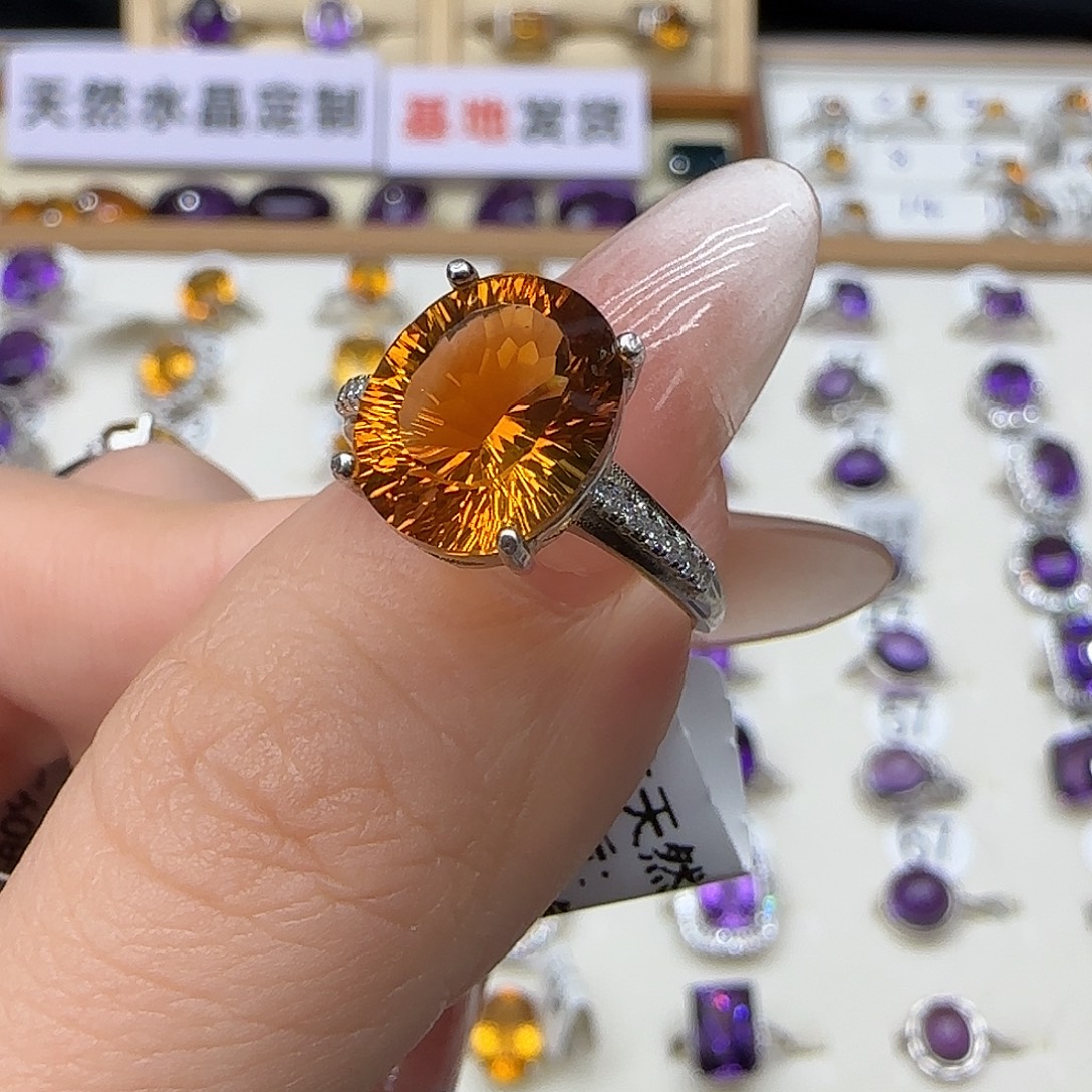 E***D银S925镶嵌珠宝半成品水晶G 巴西黄金红料