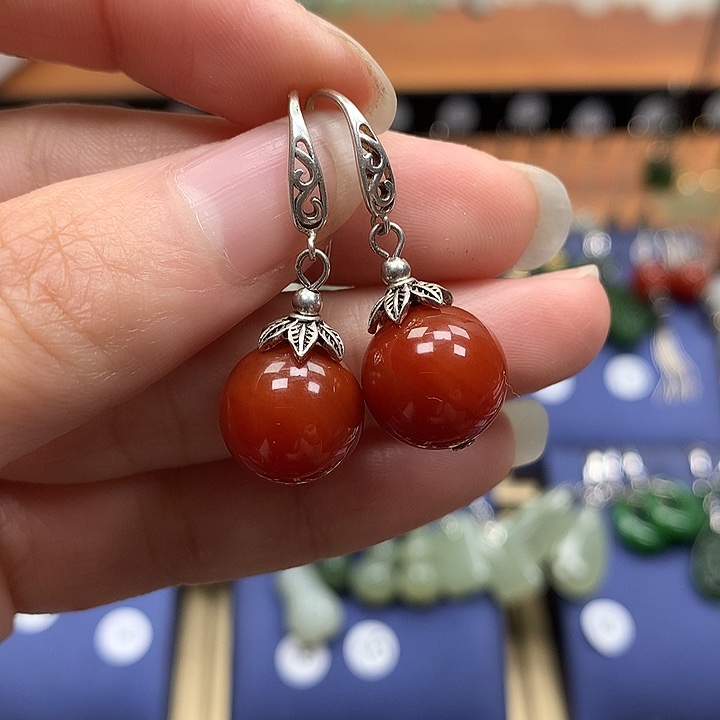 玛瑙/玉髓银S925镶嵌耳饰12左右