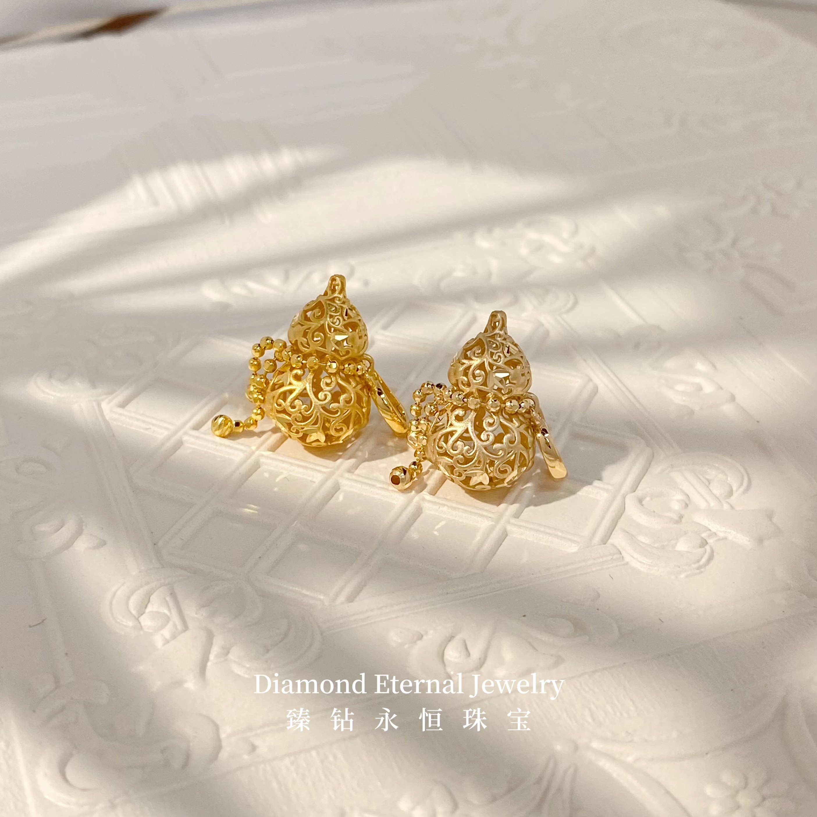 18K金花丝葫芦吊坠万能扣百搭复古双面古法精致气质多样性发其一