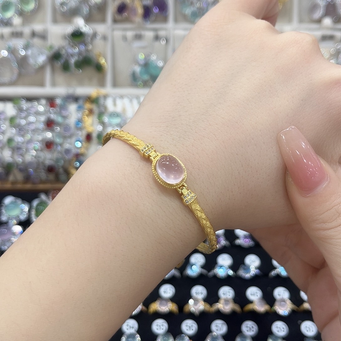 *****手链芙蓉石银S925镀金镶嵌