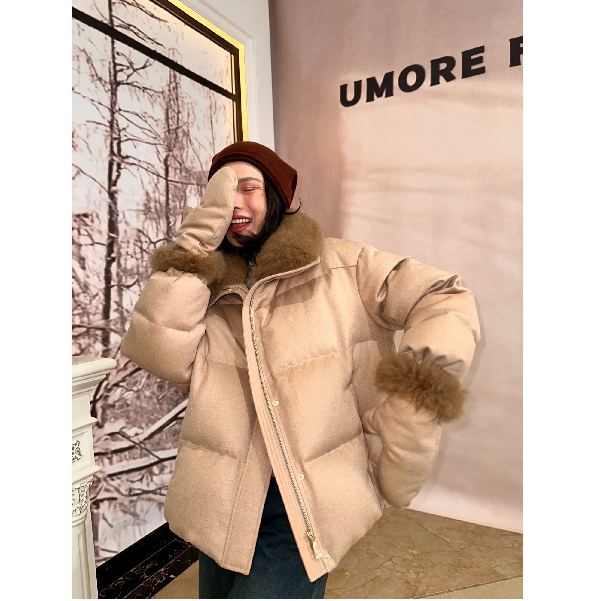 UMORE FELICE华斯皮草【小江专属】气质时尚山羊绒皮草外套