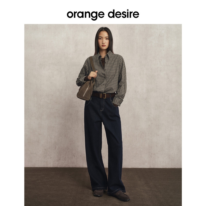 【定格衬衫】orange desire经典设计感格纹撞色上衣OD2EWWC2025