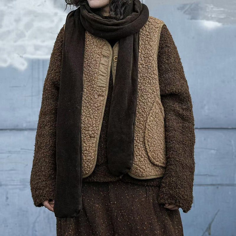 疯子张24冬款复古文艺感百搭植物染柔软保暖加厚围巾#08415