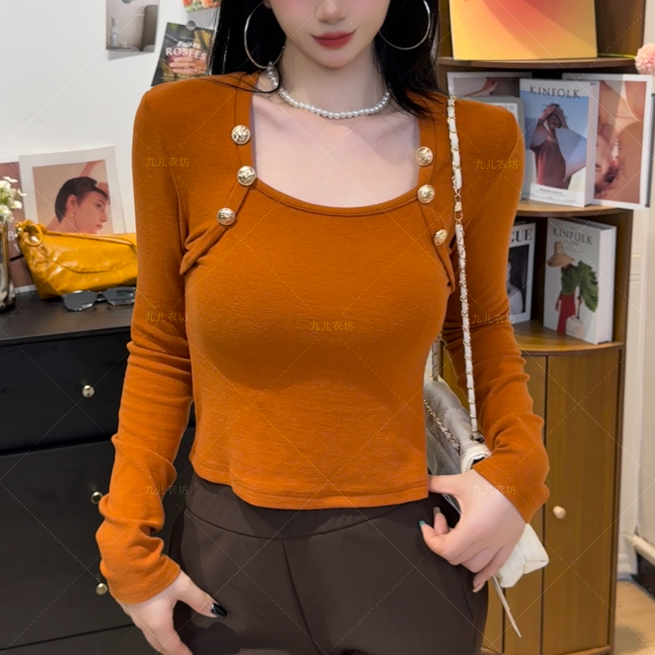 2025秋冬【磨毛加绒】打底衫新款韩版设计感小众T恤女上衣