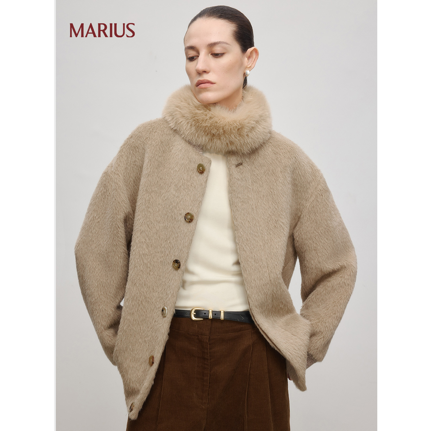 MARIUS | "水泥小熊"秘鲁INCA羊驼毛羊毛混纺长毛廓形外套