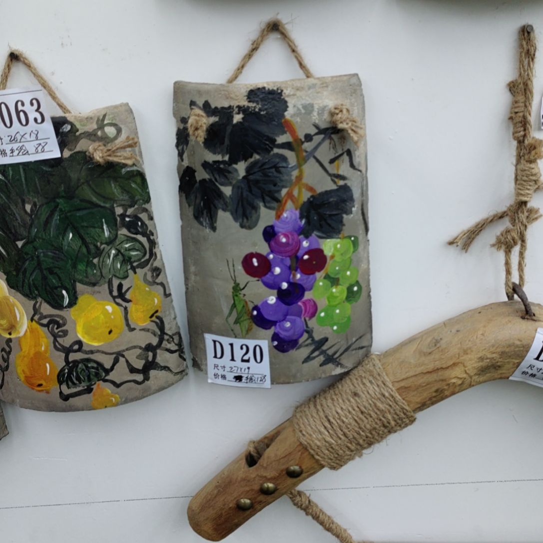 星***河木老瓦片手工绘画葡萄