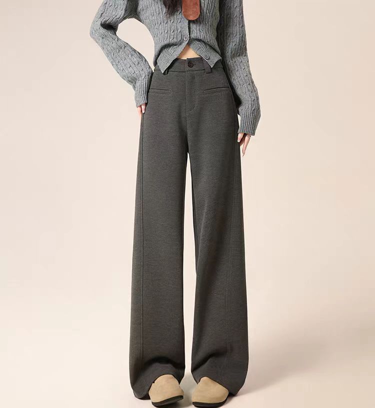 高级灰色阔腿裤女2025新款高级感秋冬时髦垂感显瘦加绒加厚直筒裤