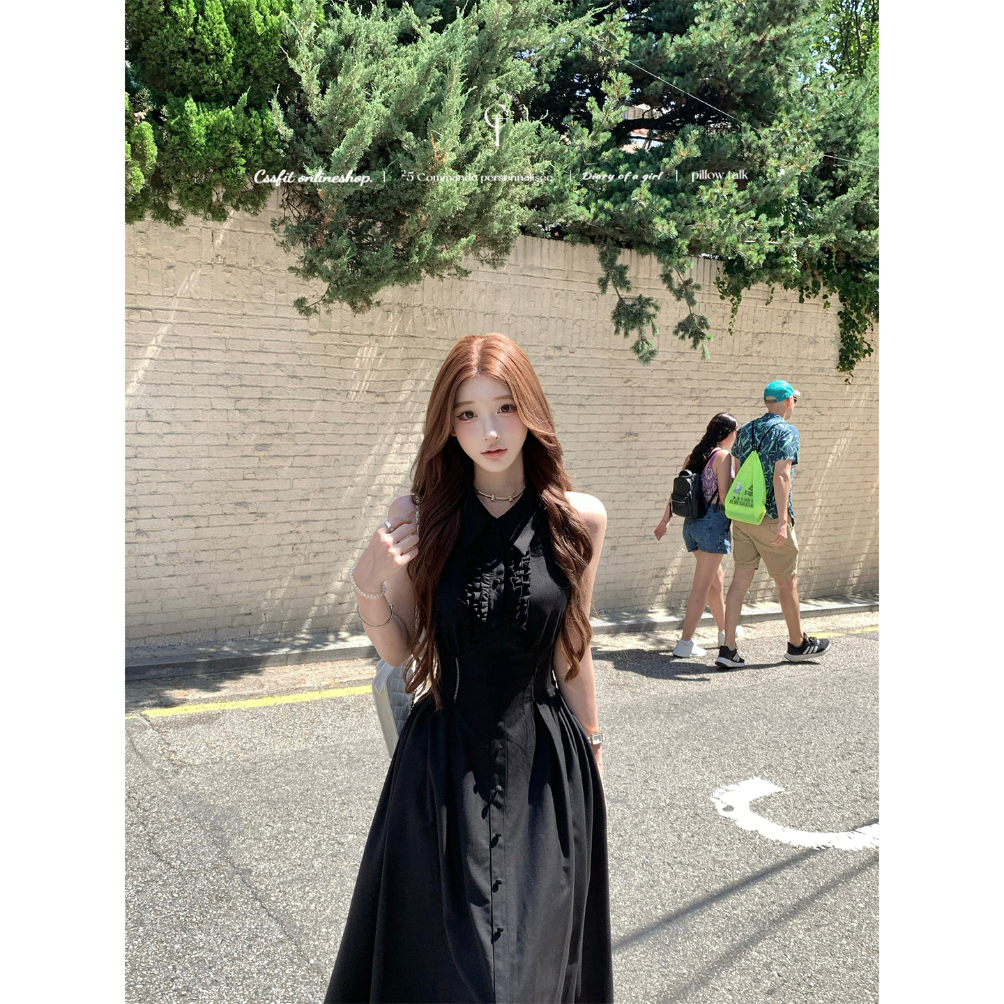 迟伞伞25/ss 海盐放映厅 jor*木耳边衬衫领蝴蝶结无袖连衣裙/两色