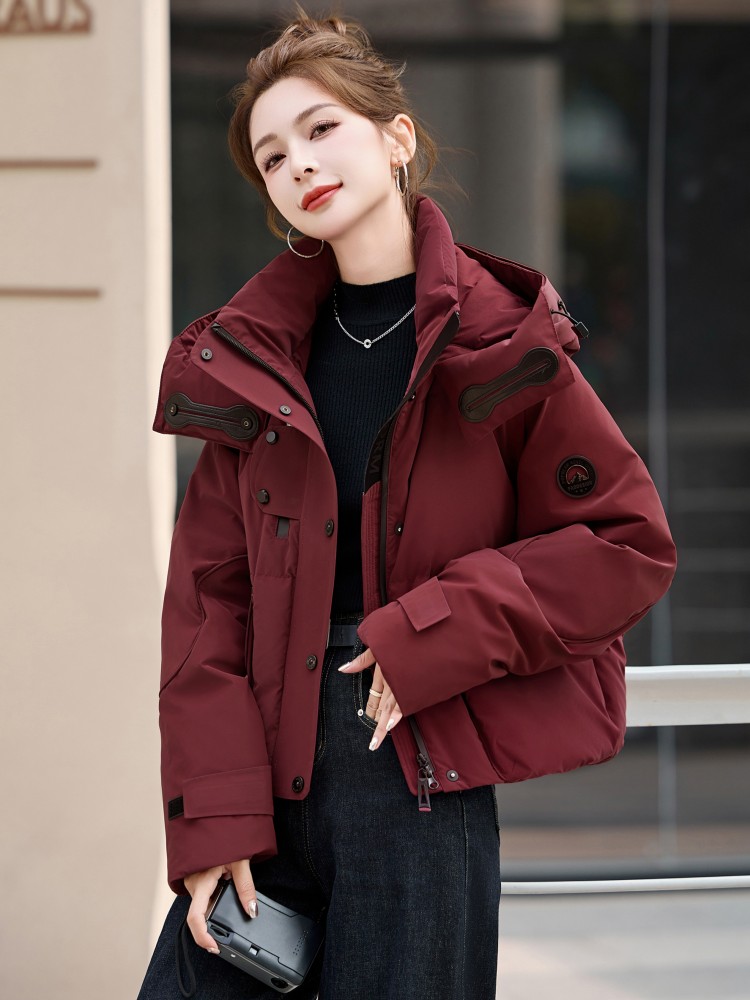 红色派克羽绒棉服女短款2025冬新款小个子休闲工装冲锋衣连帽外套