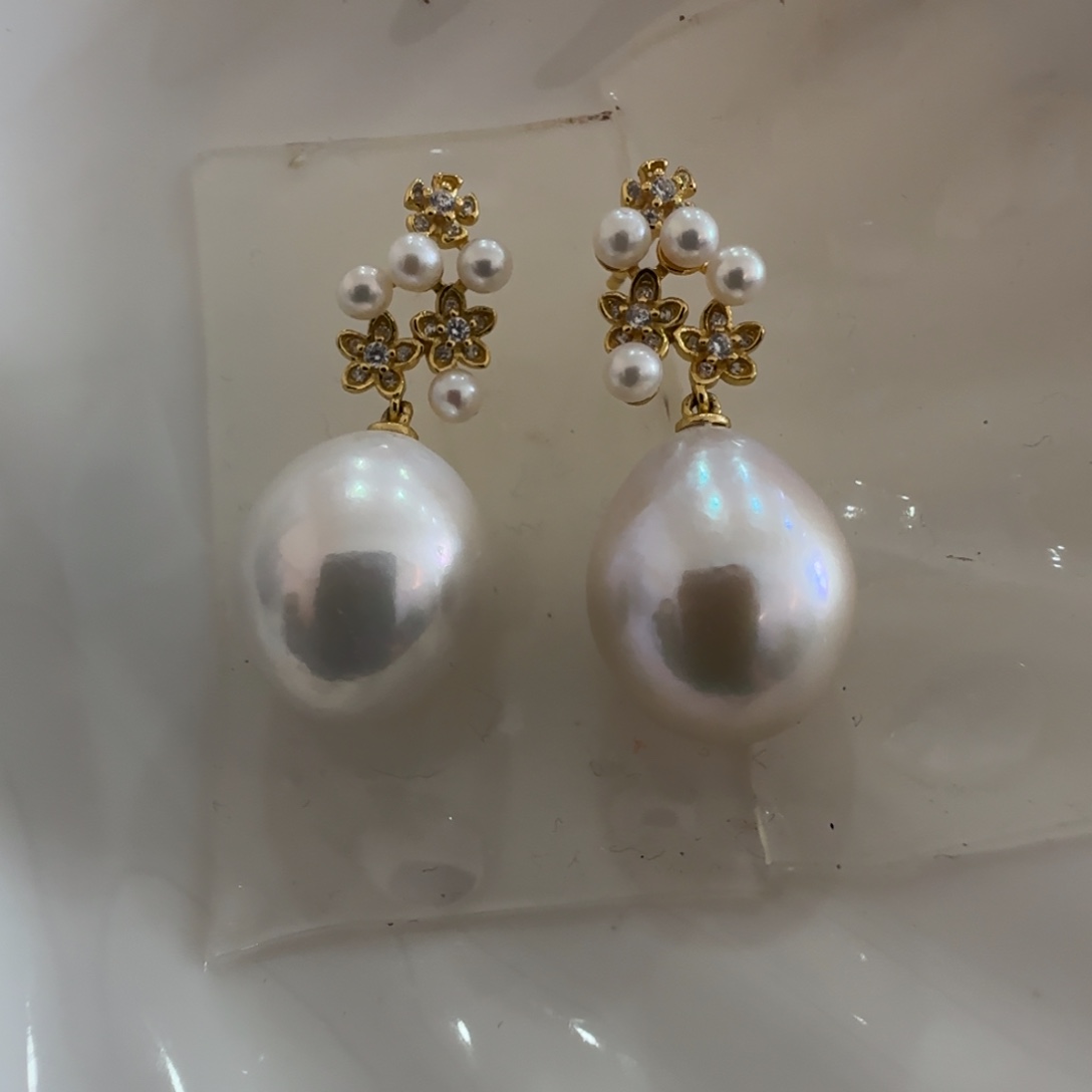 银S925镶嵌淡水珍珠耳饰