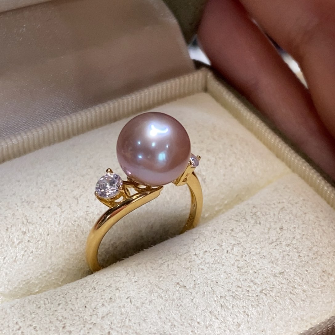 淡水珍珠戒指银S925镀金镶嵌微瑕