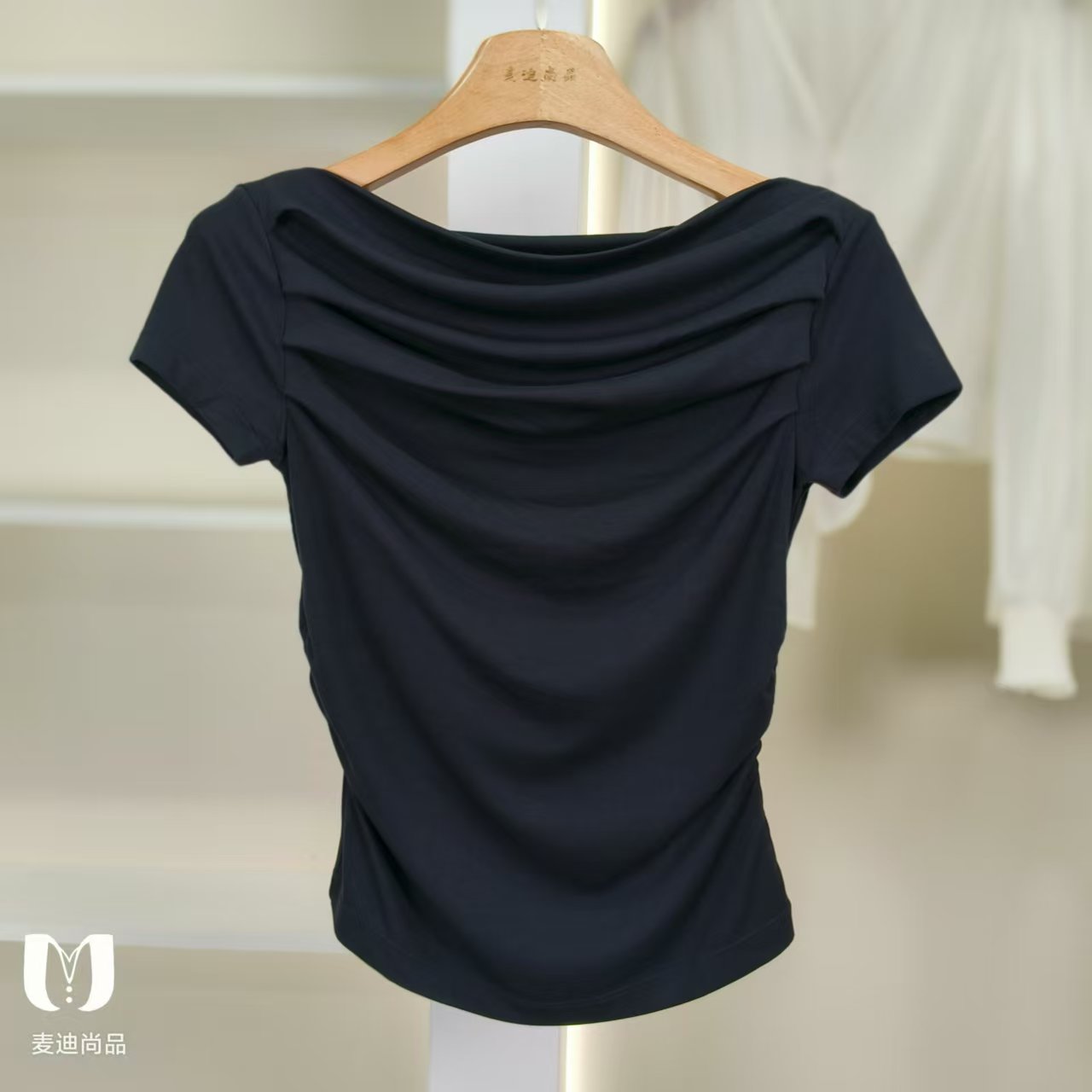 麦迪尚品【美】5070160 收腰褶皱T恤夏季女装新款商场专柜正品