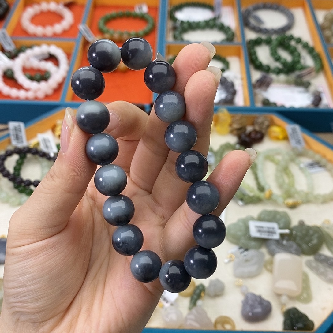 和田玉未镶嵌手链w6青花12mm