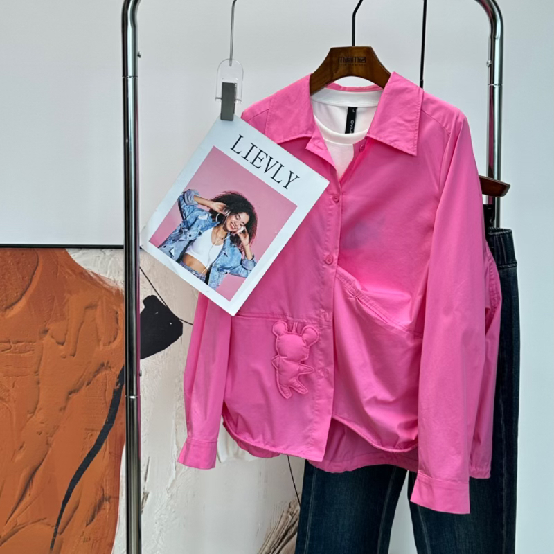 水淼25秋季新款休闲时尚廓形玩偶衬衫-1676