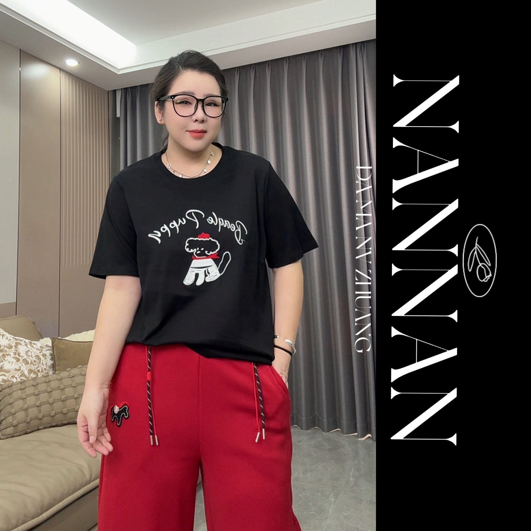 【楠楠推荐】厚款百搭短袖印花可爱风休闲风小狗刺绣T恤C8258