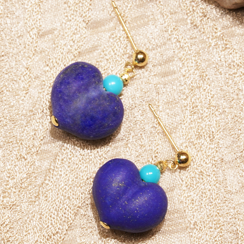 18k金青金石绿松爱心屁桃时尚百搭耳钉多样性发货（约卡11*15mm）