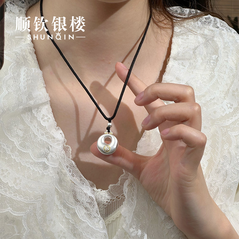 顺钦银楼 吊坠足银布艺 【福琳吊坠】足银999.9新中式福字描金吊坠