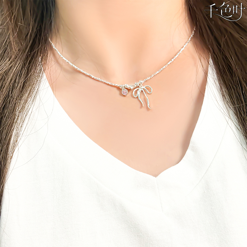 坠链均足银 足银999轻奢小众蝴蝶结项链