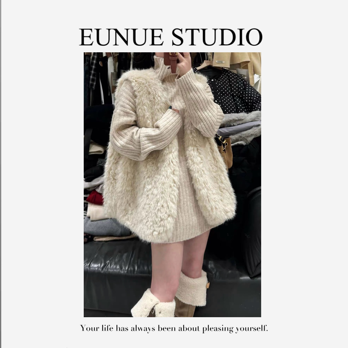 EUNUE-99285-【毛毛马甲】-韩版慵懒宽松加厚款时髦百搭马甲