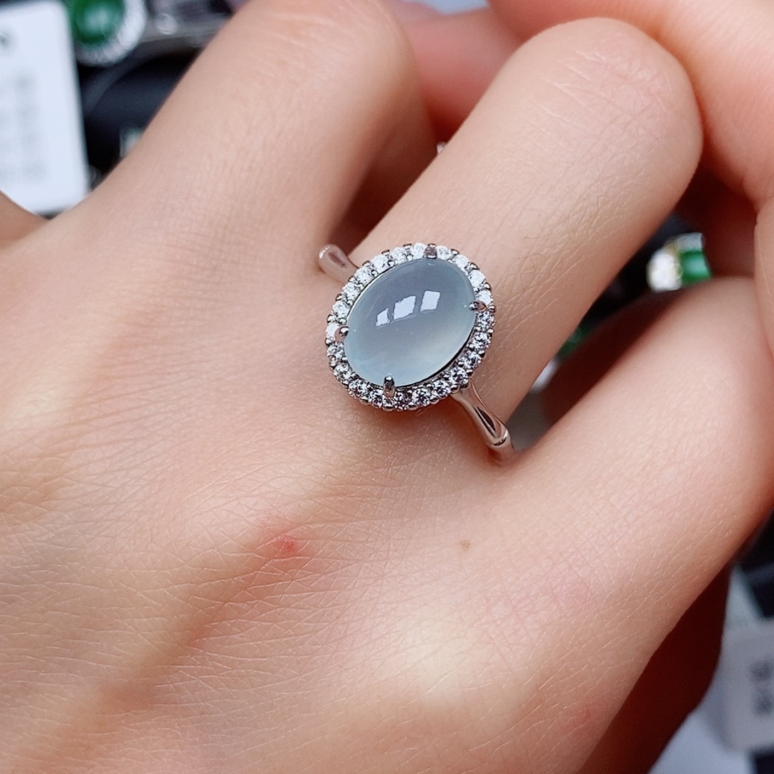 翡翠戒指银S925镶嵌戒指