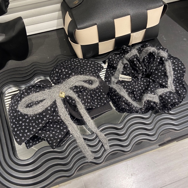 E5127 法式复古波点蝴蝶结马尾抓夹发圈鲨鱼夹半扎发气质发饰韩系