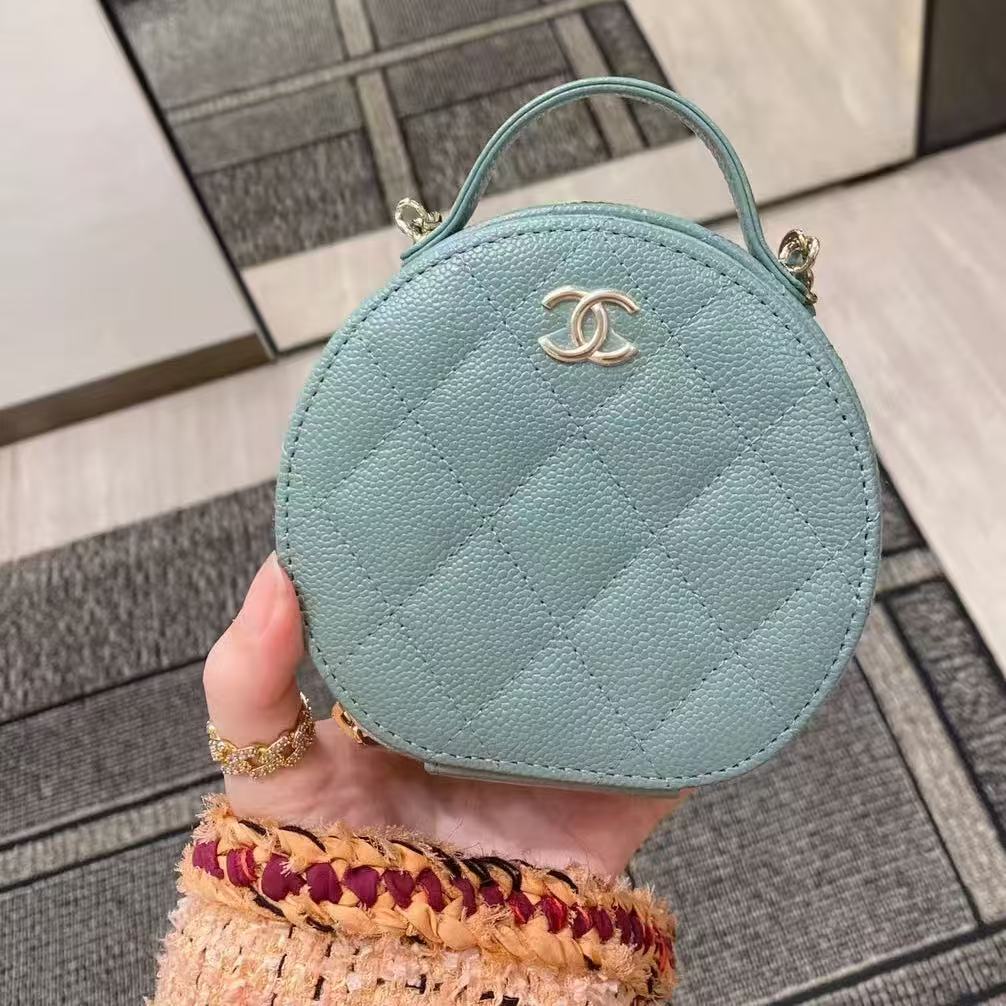 95新 Chanel/香奈儿 GGS丨22c手柄圆饼绿金荔枝/88307784