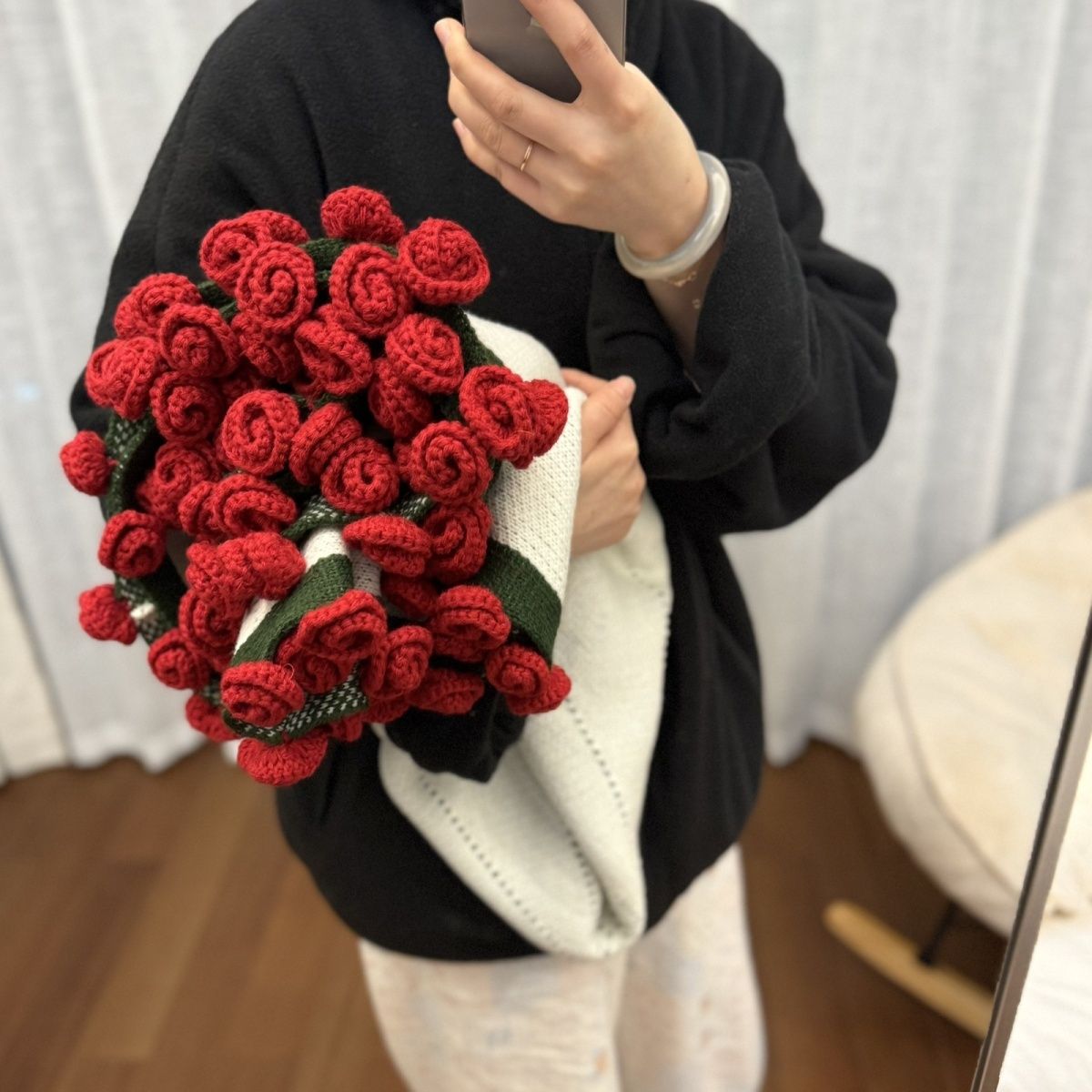 玫瑰花束材料包毯子成品花毯毛线团手工编织材料包毯子送闺蜜礼物