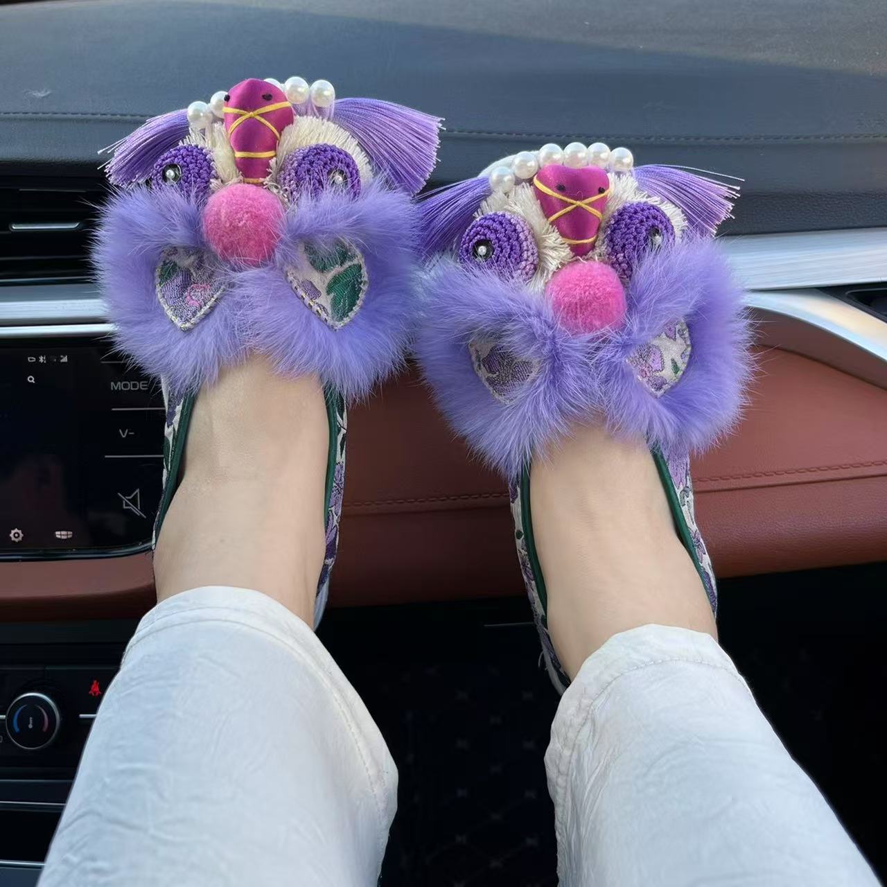 纯手工非遗重工紫罗兰虎头千层底汉服民族风国潮女式平底布鞋