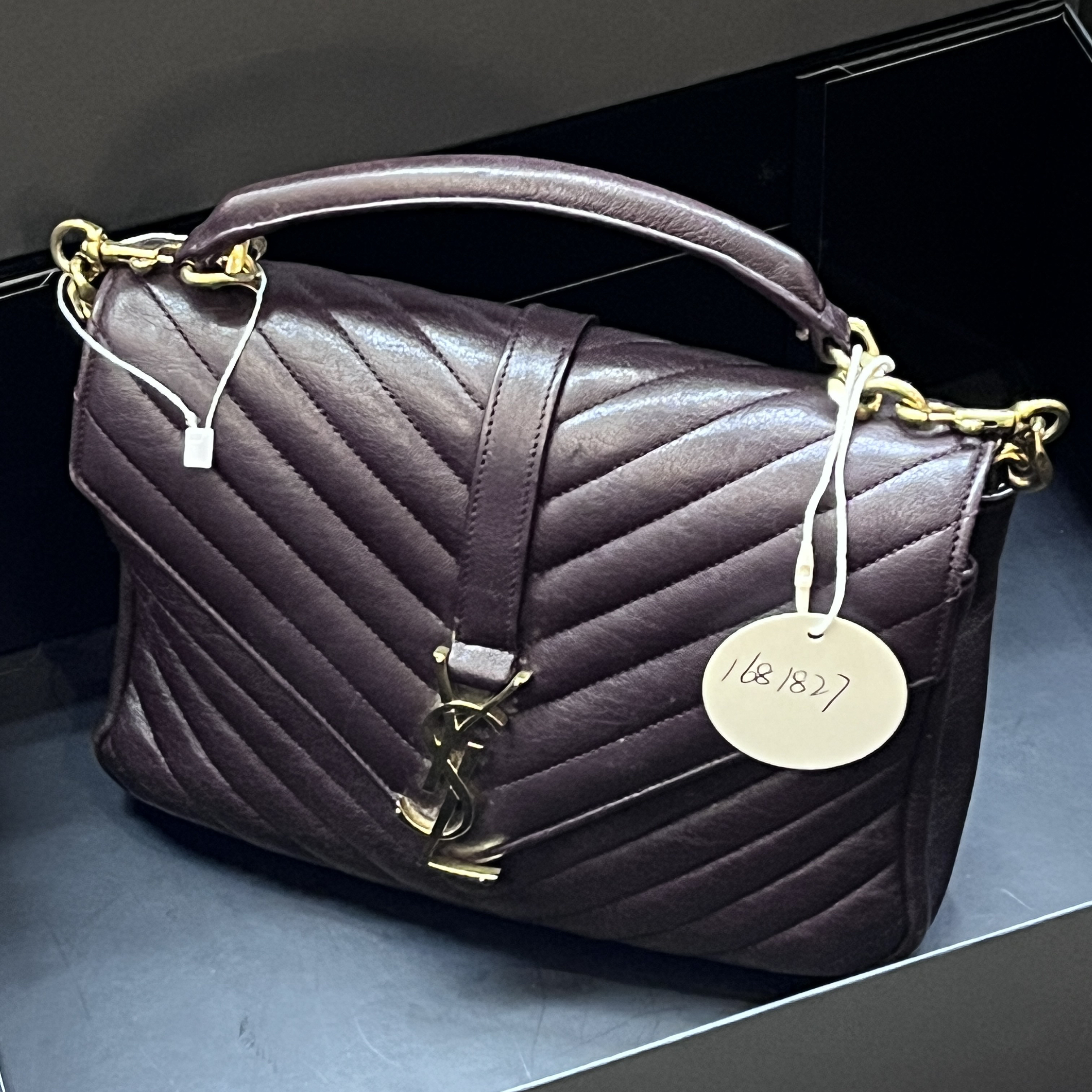 95新 YSL/圣罗兰 夏七中古/V纹college邮差包/1681827