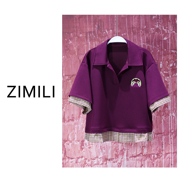 【亮哥女装】2025欧货设计师系列牵牛紫拼接衬衫气质短袖9518-B2