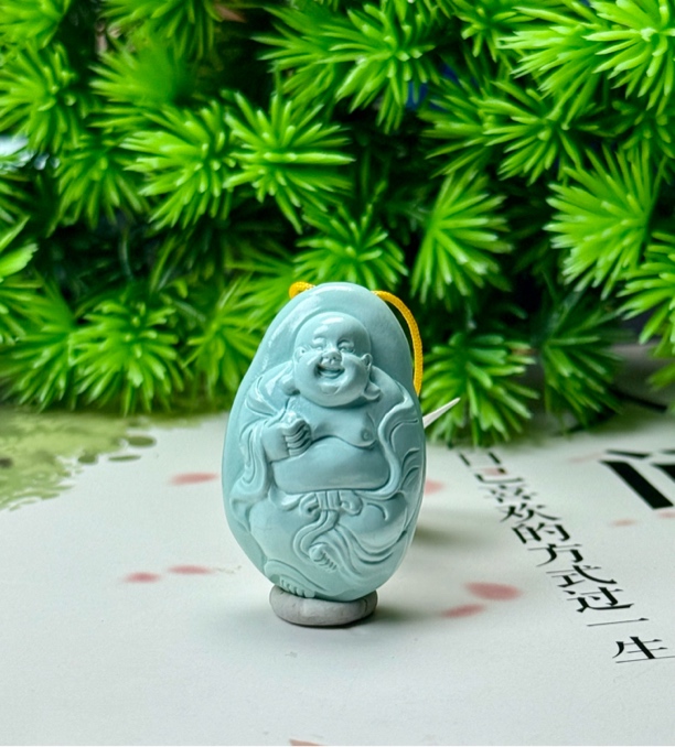 天然原矿绿松石精品弥勒佛高瓷瓷釉级