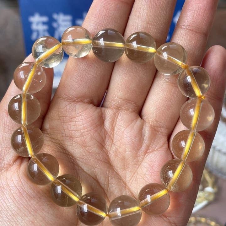 水晶手链未镶嵌天然黄水晶有棉絮