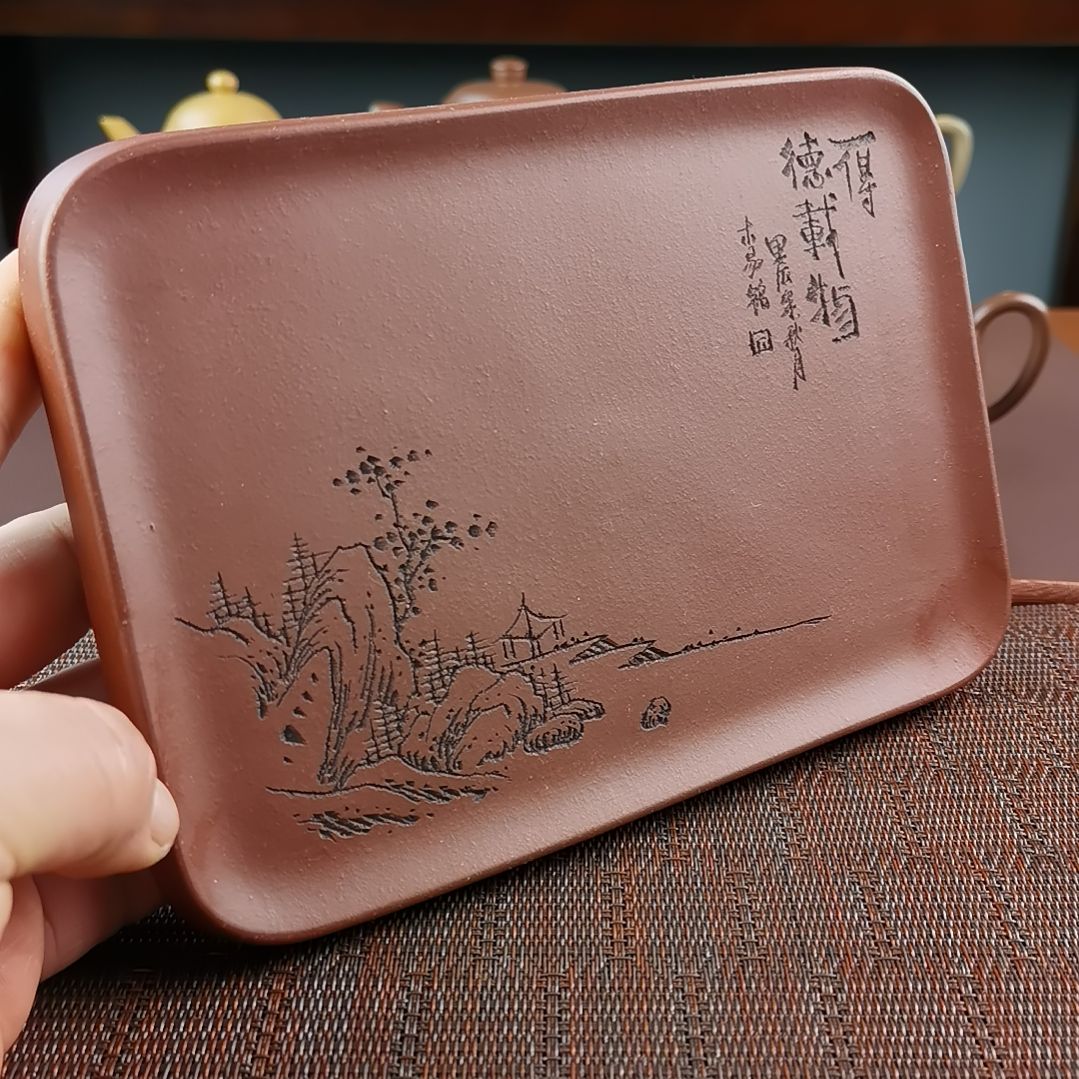 紫砂茶壶紫泥山水干炮壶承
