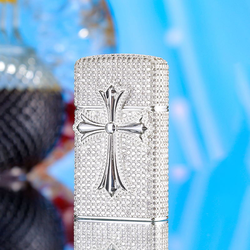 ZIPPO打火机满钻十字架-纤巧银色送男生礼物圣诞生日礼盒防风DYJ1